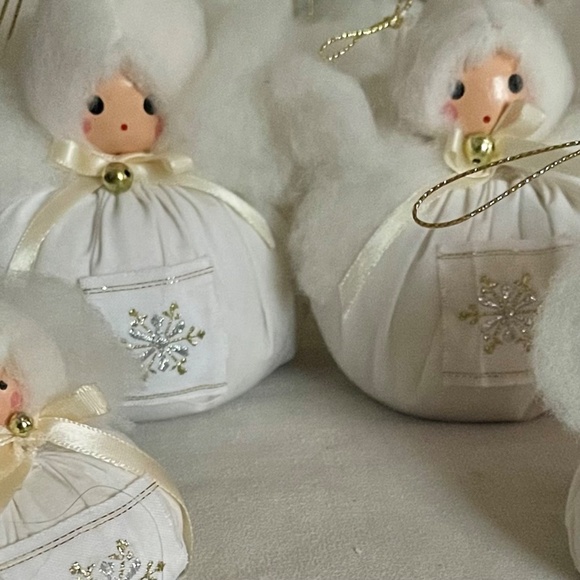 Vintage White Handmade Snow Angel Christmas Ornaments Set of 10 - Picture 11 of 12